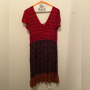 Anthropologie floral ruffle midi dress with ruffle hem